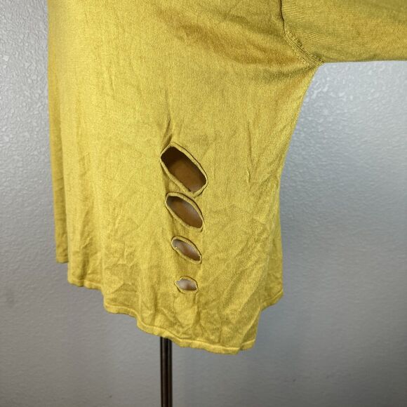 Planet Lauren G Oversize Distressed Slashed Sweater One Size Chartreuse Pima - Picture 3 of 8